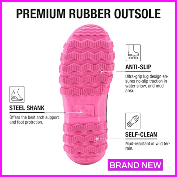 Mid Calf Rain Boots Waterproof Rubber Garden Mud Working Outdoor Footwear - Picture 5 of 7